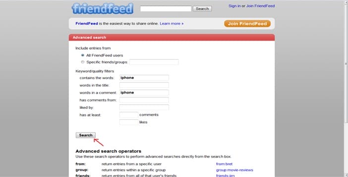 friendfeed search